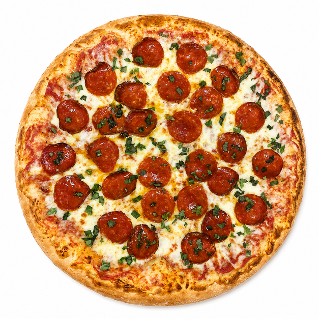 Pizza pepperoni con albahaca